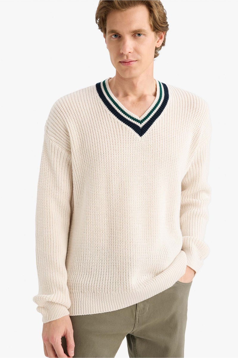 DeFacto Beige Man Relax Fit Knitwear Pullover Casual - Image 1